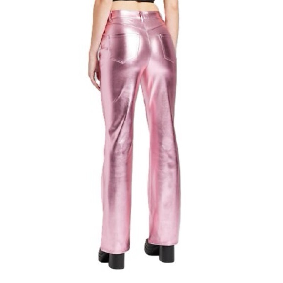 GUC Wild Fable Metallic Faux Leather High Waist Pink Flared Pants Size 14 - Picture 2 of 9